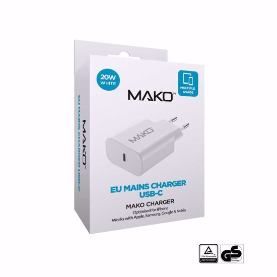 Picture of Mako Mako 20W EU Mains Charger for USB-C in White